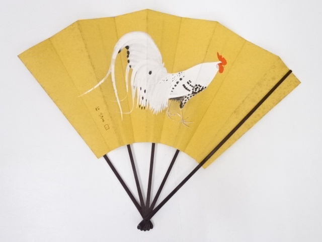 JAPANESE ART / ORNAMENTAL FOLDING FAN WITH ROOSTER / PRINTED